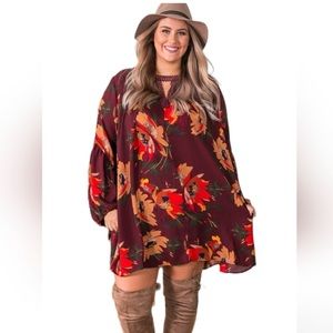 New Umgee Starry Skies Dress Wine Color Floral Size Medium